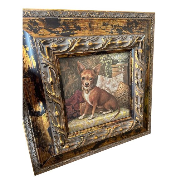 Pampered Chihuahua Dog Print NY Artist Elaine Vollherbst Matted Ornate Frame 13" - Picture 5 of 13